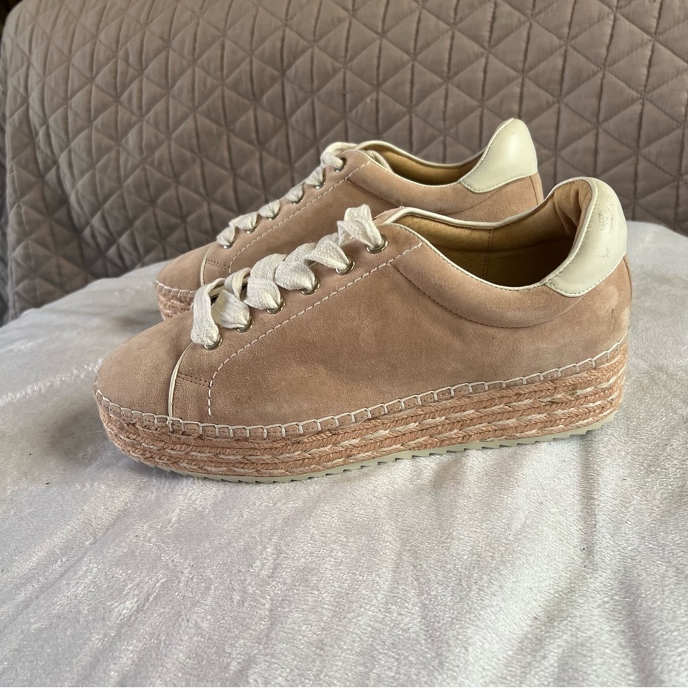 Joie Danba Suede pink platforms espadrilles lace up size 8.5